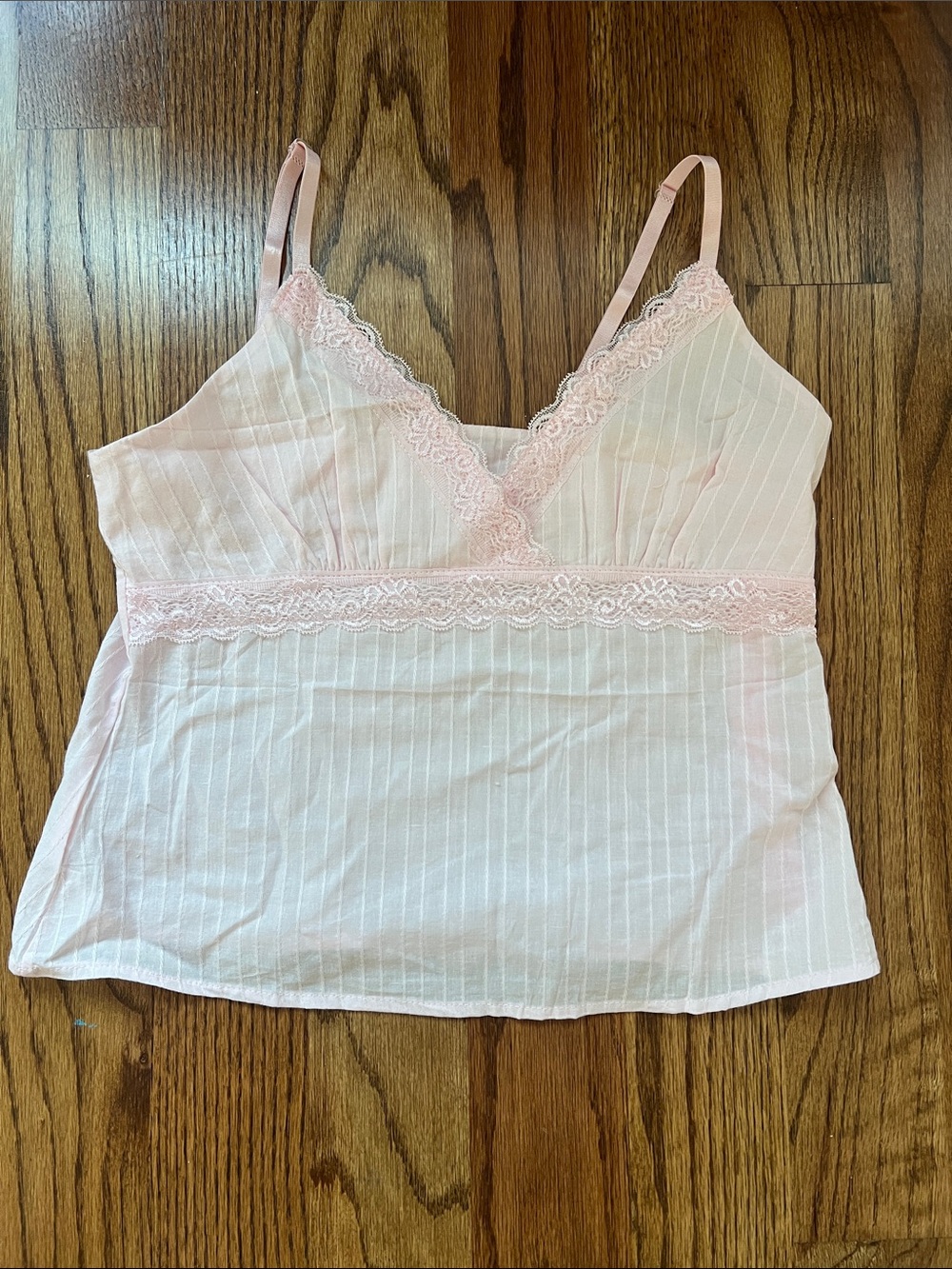 Delicate Lace Trim Pink Camisole Tank Top
